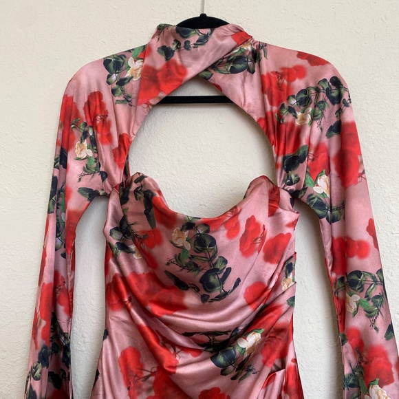 House of CB ‘Toira’ Satin Rose Print draped corset mini dress NWOT size L - Picture 12 of 15